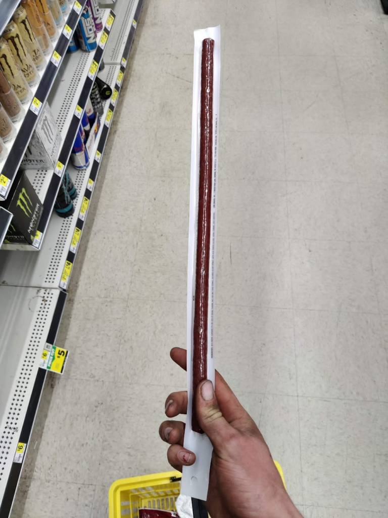 A long Slim Jim meatstick