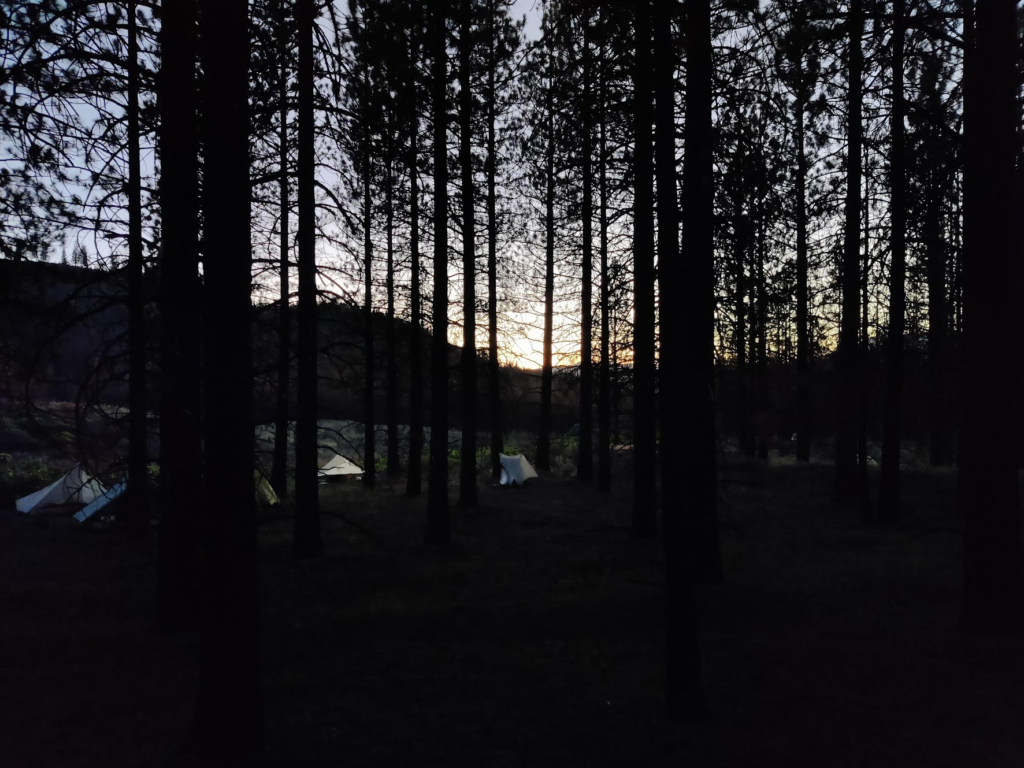 Sunset in Lassen National Park, setting up our tents