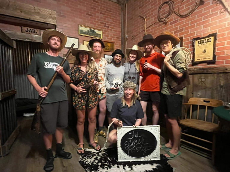 My trail family at the end of the Western themed escape room