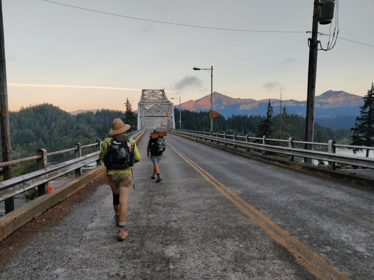 Fitz and Mash heading over Bridge of the Gods into Washington