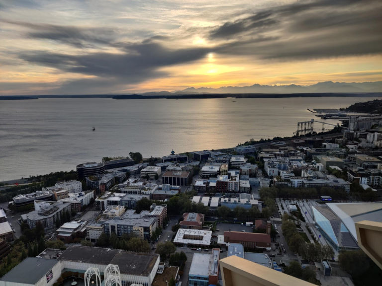 Sunset view over Puget Sound, with the Olympics in the background